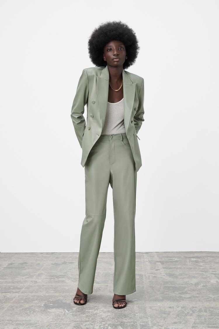 Faux leather double breasted blazer sale